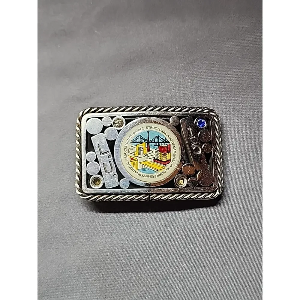 Vtg Bridge Structural Ornamental Ironworkers Belt Buckle NY Local 15 P.F.T COLOR